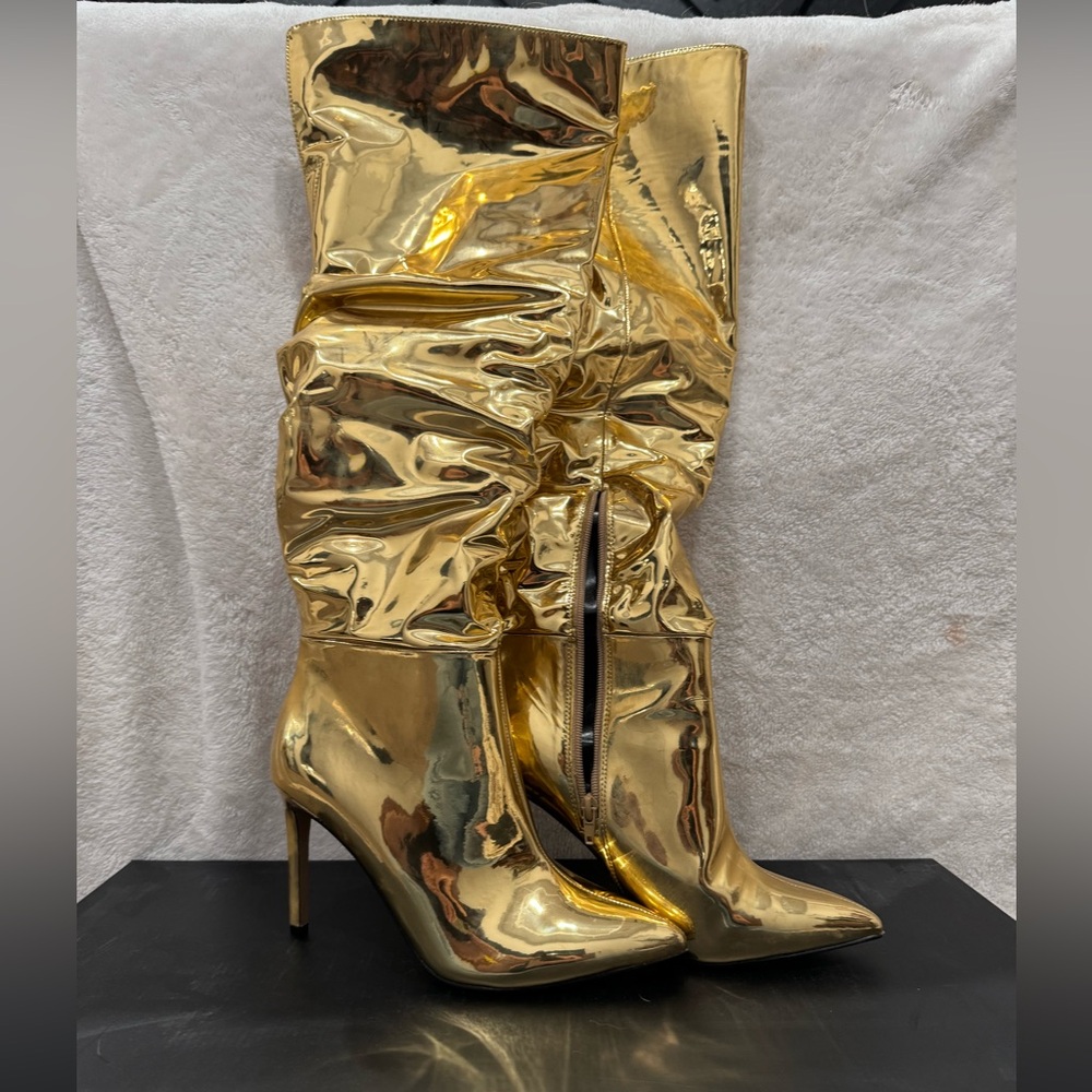 Gold thigh high boots